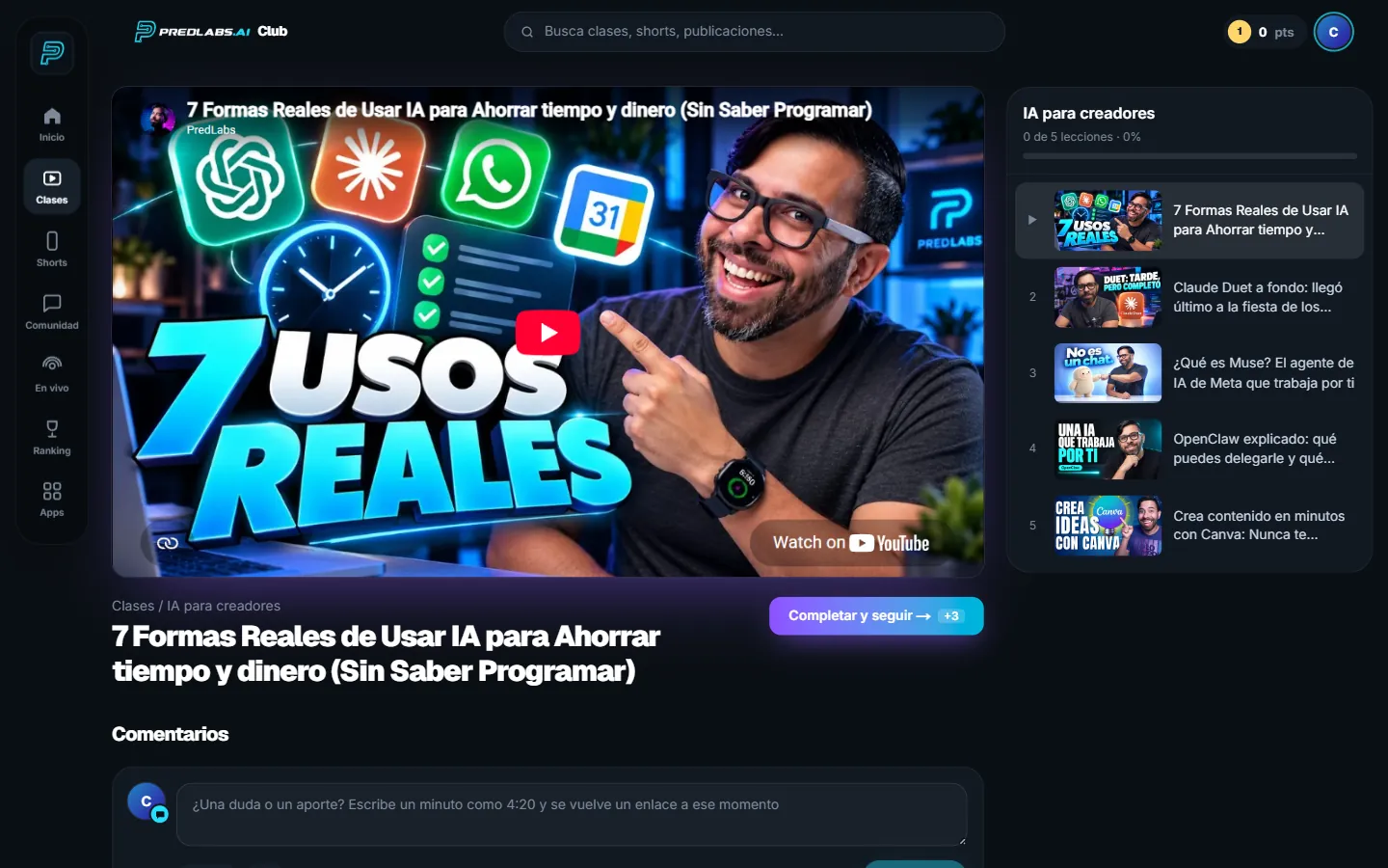 Clases con video y comentarios